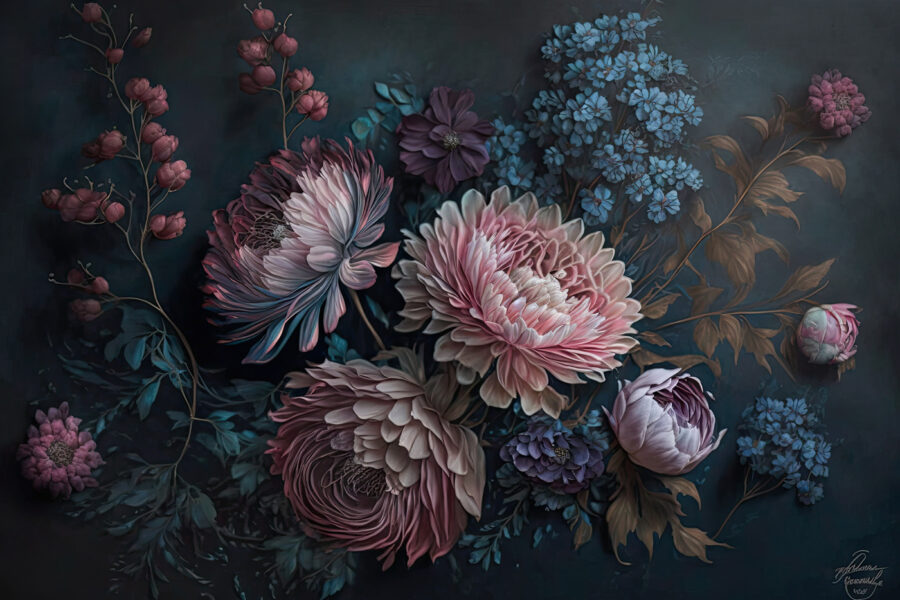 Peinture de fleurs sur fond sombre