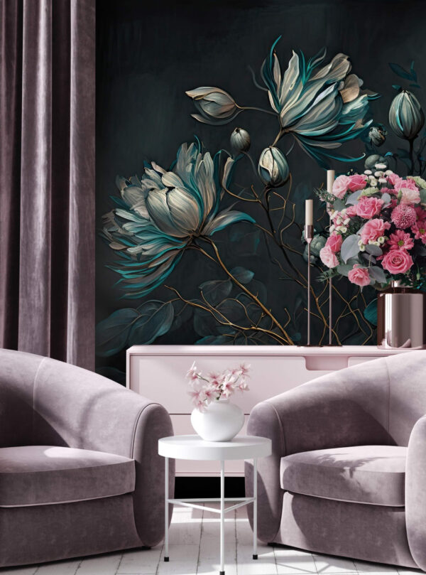 Peinture de fleurs sur fond noir Peinture de fleurs sur fond noir