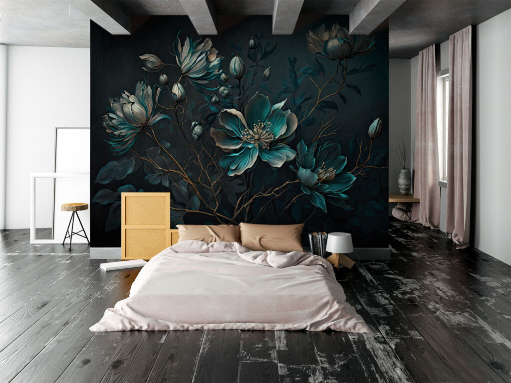 Painting of flowers on a black background Painting of flowers on a black background