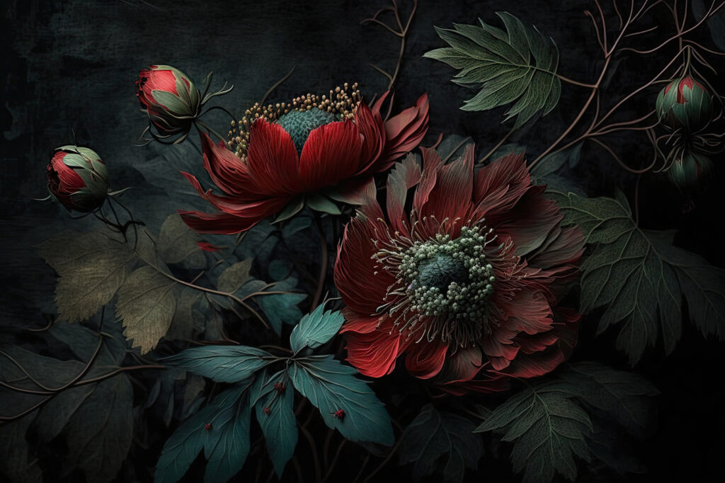 Des fleurs sombres dans un décor morose Des fleurs sombres dans un décor morose