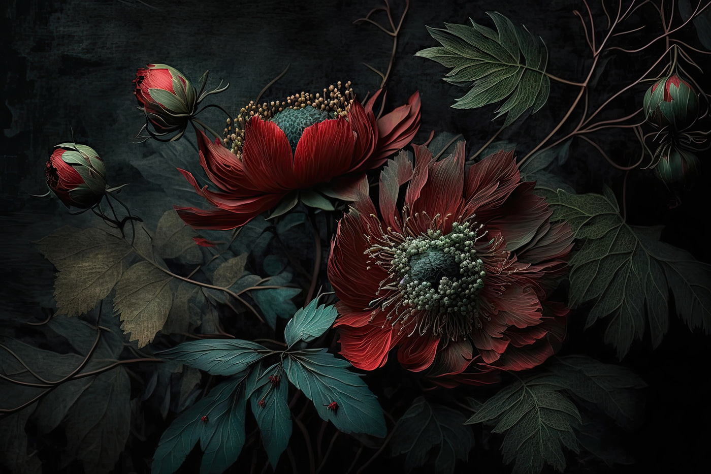 Dark blooms in a moody setting