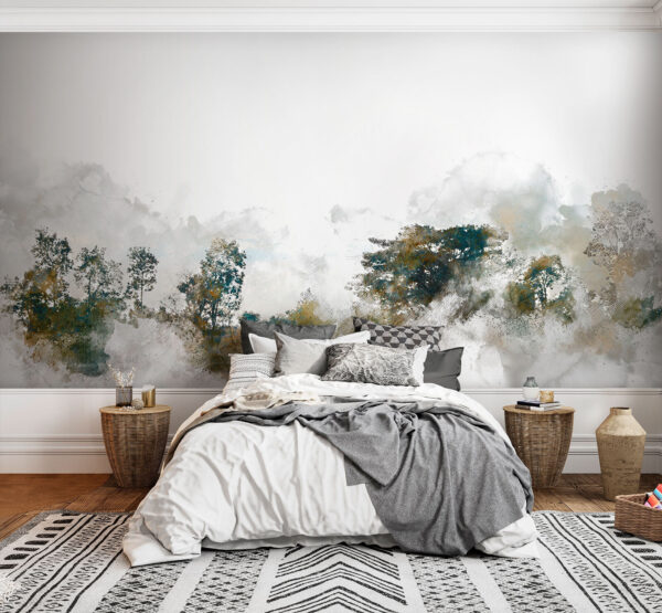 Aquarelle d'arbres et de nuages Aquarelle d'arbres et de nuages
