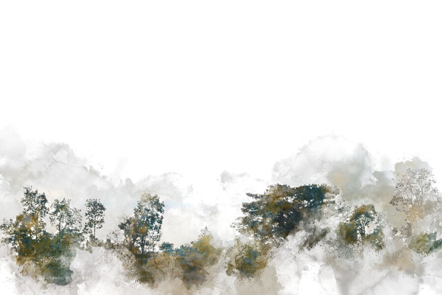 Aquarelle d'arbres et de nuages