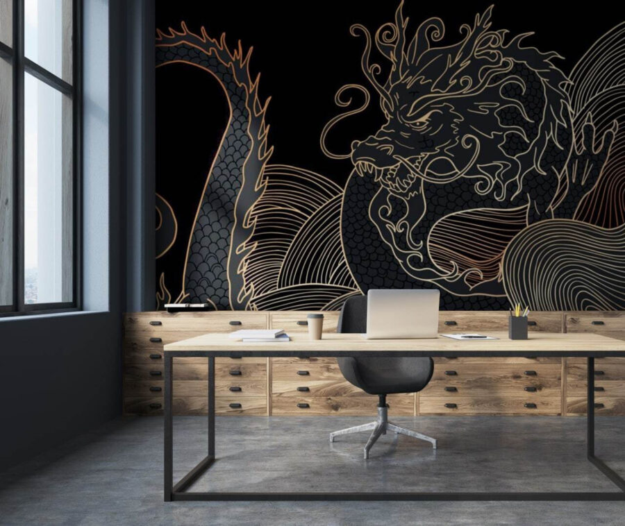 Dragon mystique tourbillonnant dans l'obscurité