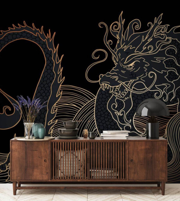 Dragon mystique tourbillonnant dans l'obscurité Dragon mystique tourbillonnant dans l'obscurité