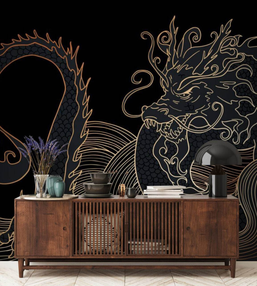 Dragon mystique tourbillonnant dans l'obscurité