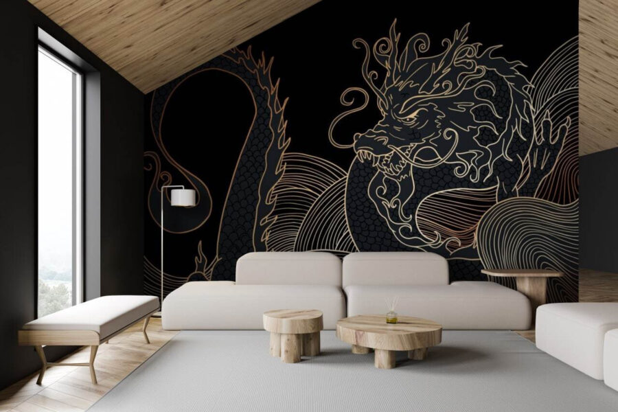 Dragon mystique tourbillonnant dans l'obscurité