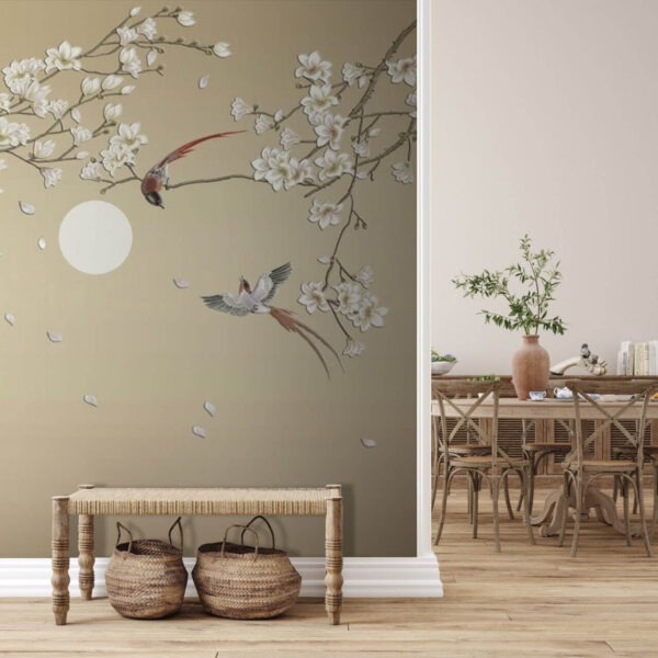 Arbre avec fleurs blanches et oiseaux Arbre avec fleurs blanches et oiseaux