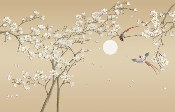 Arbre avec fleurs blanches et oiseaux Arbre avec fleurs blanches et oiseaux