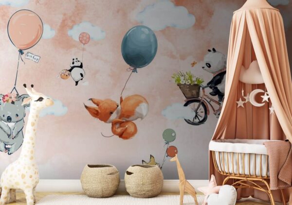 Animaux de dessins animés volant avec des ballons Animaux de dessins animés volant avec des ballons