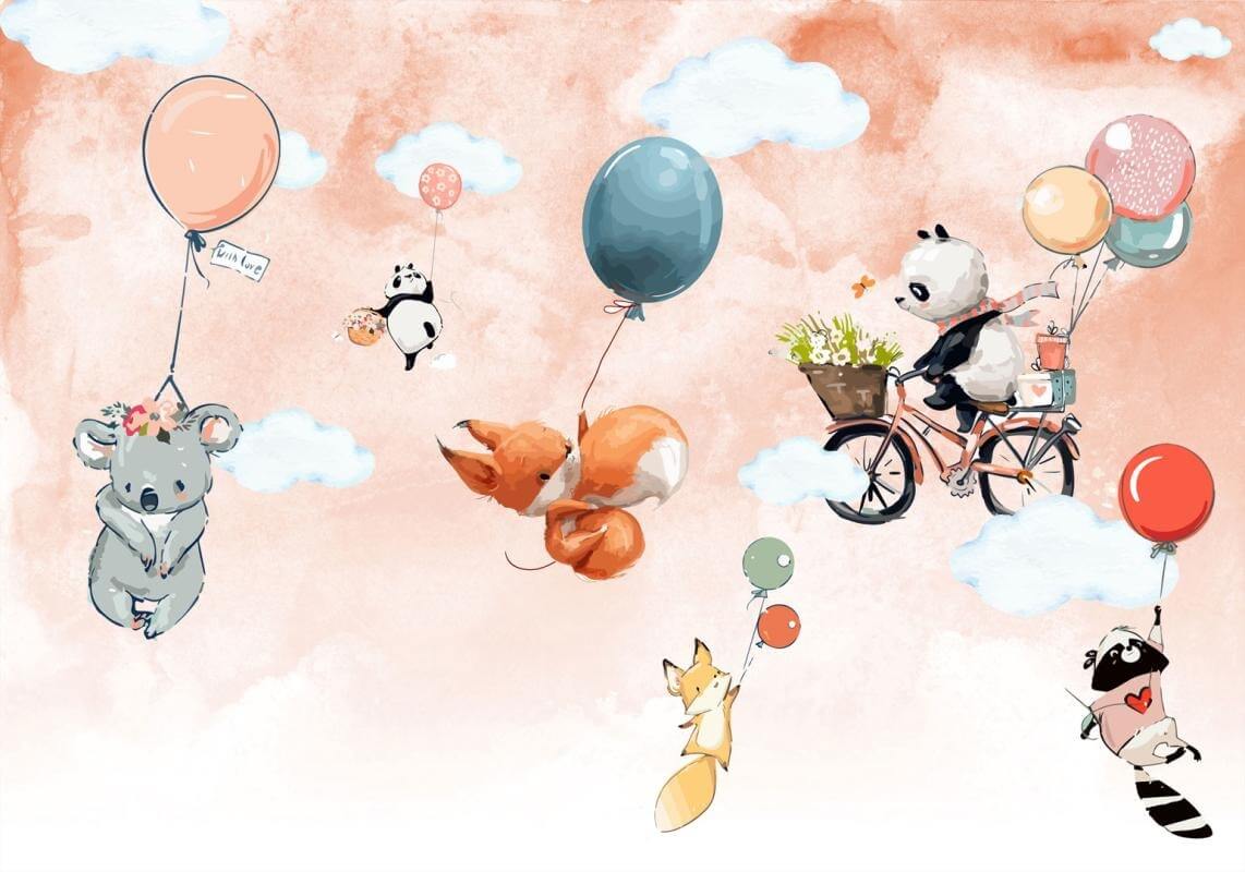 u72757p - Animaux de dessins animés volant avec des ballons - tegory