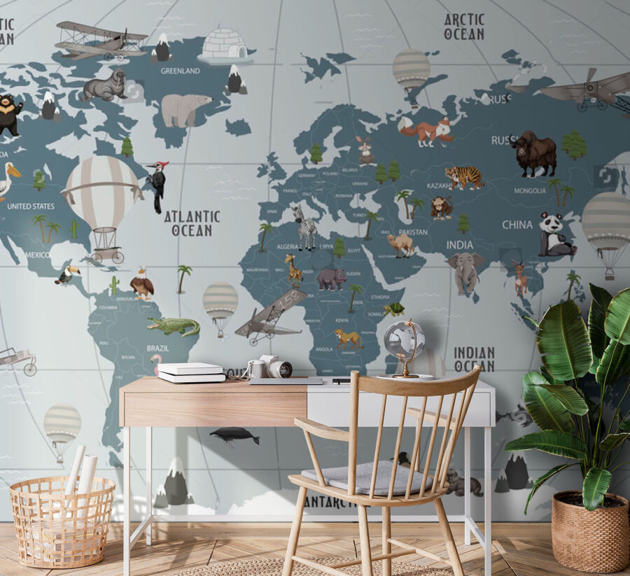 Carte du monde avec animaux
