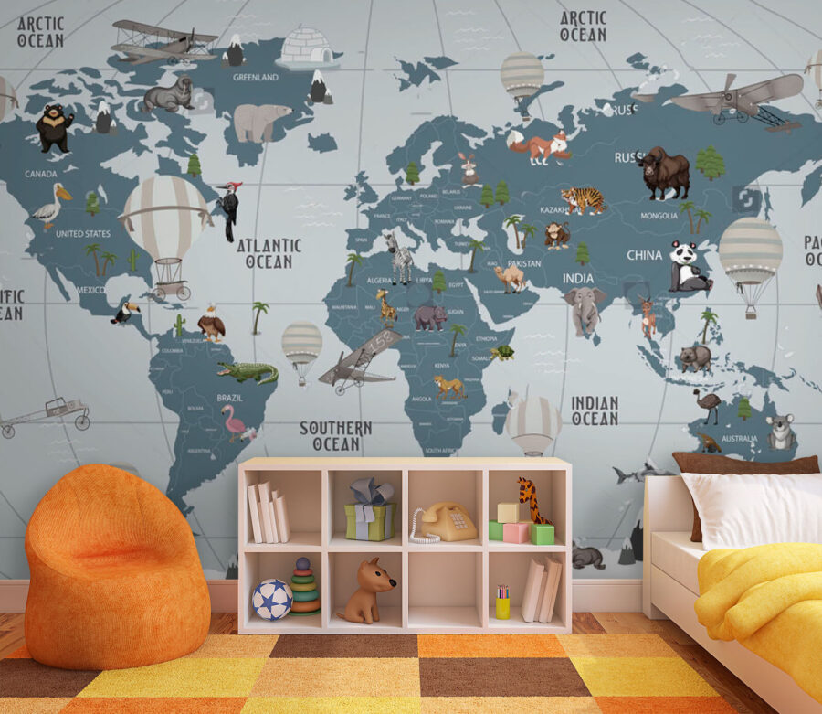Carte du monde avec animaux