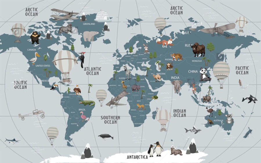 Carte du monde avec animaux