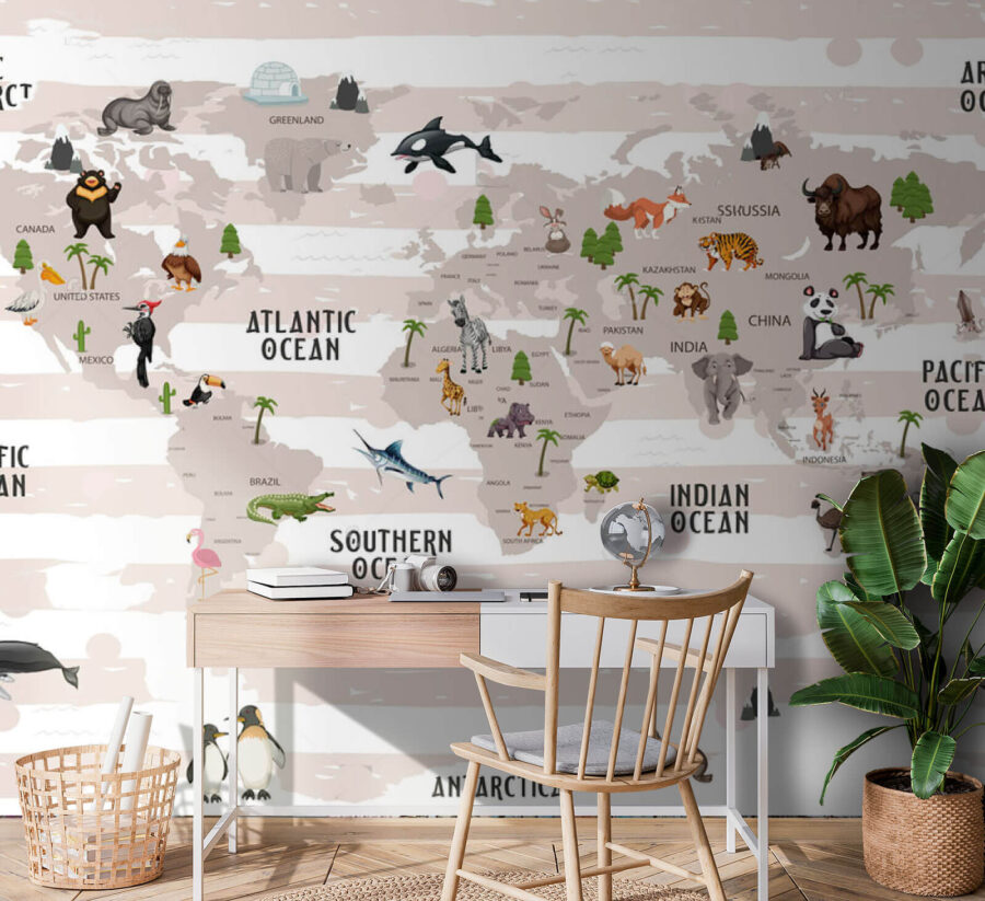 Carte du monde avec animaux