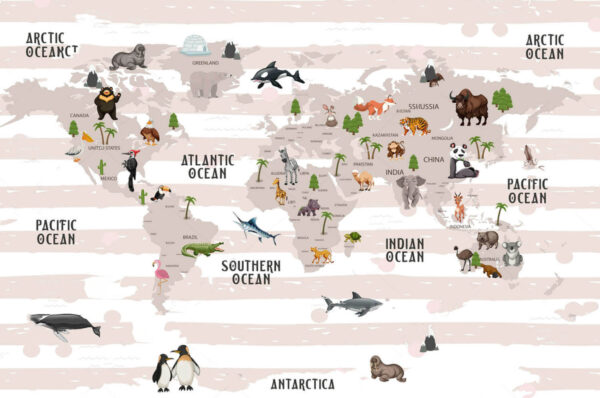 Carte du monde avec animaux Carte du monde avec animaux