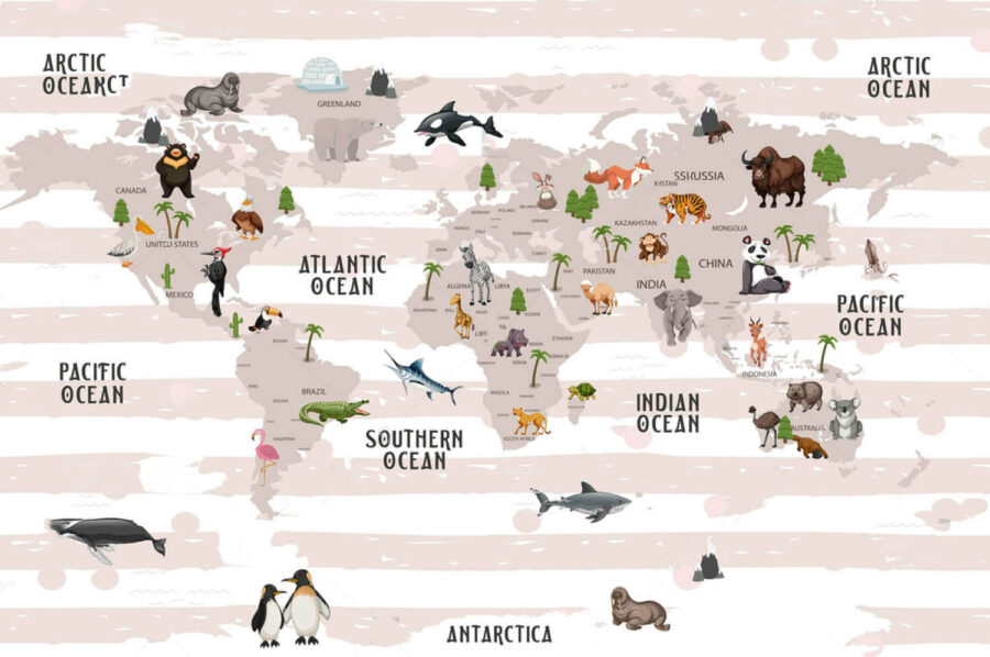 Carte du monde avec animaux