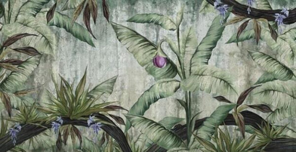 Papier peint avec un bananier et des fleurs Papier peint avec un bananier et des fleurs