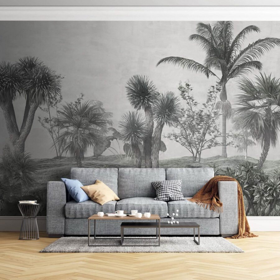 Paysage avec palmiers et buissons