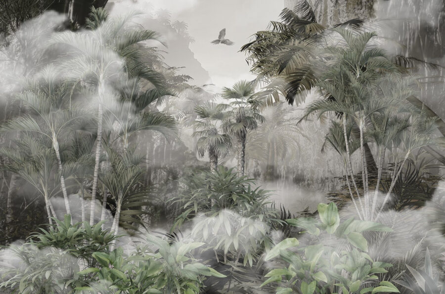Papier peint Forêt brumeuse avec arbres et oiseaux – Image 6