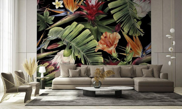 Motif floral avec des fleurs et des feuilles Motif floral avec des fleurs et des feuilles
