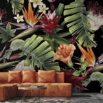 Papier peint Motif floral avec des fleurs et des feuilles