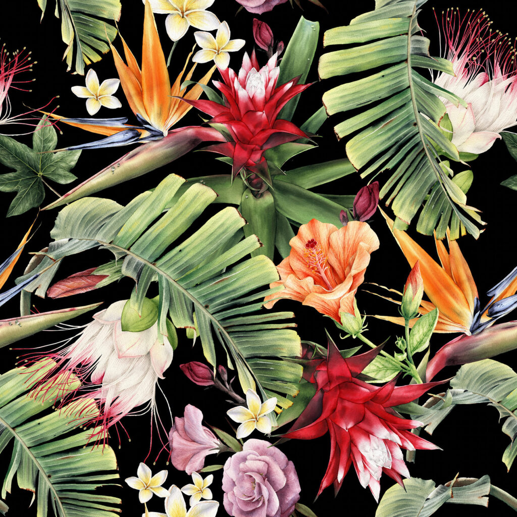 Motif floral avec des fleurs et des feuilles Motif floral avec des fleurs et des feuilles