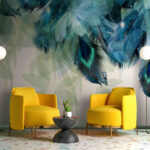 Papier peint Plumes bleues et vertes