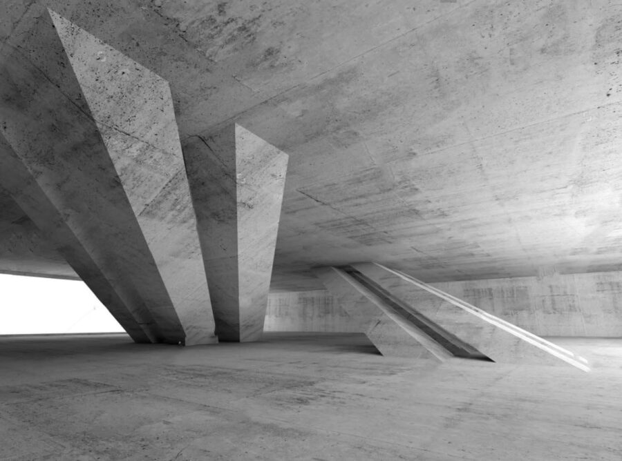 Salle en béton avec colonnes