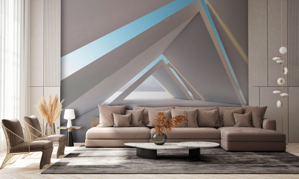 White room with triangular shapes