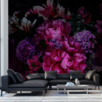 Papier peint Groupe de fleurs sur fond noir