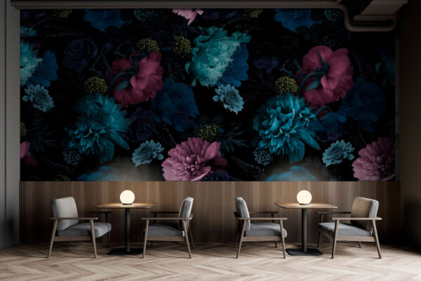 Motif floral vibrant sur fond noir. Motif floral vibrant sur fond noir.