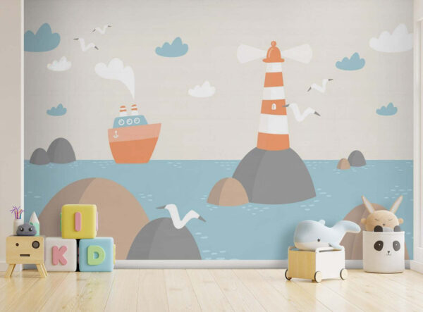 Dessin humoristique d'un phare et d'un bateau Dessin humoristique d'un phare et d'un bateau