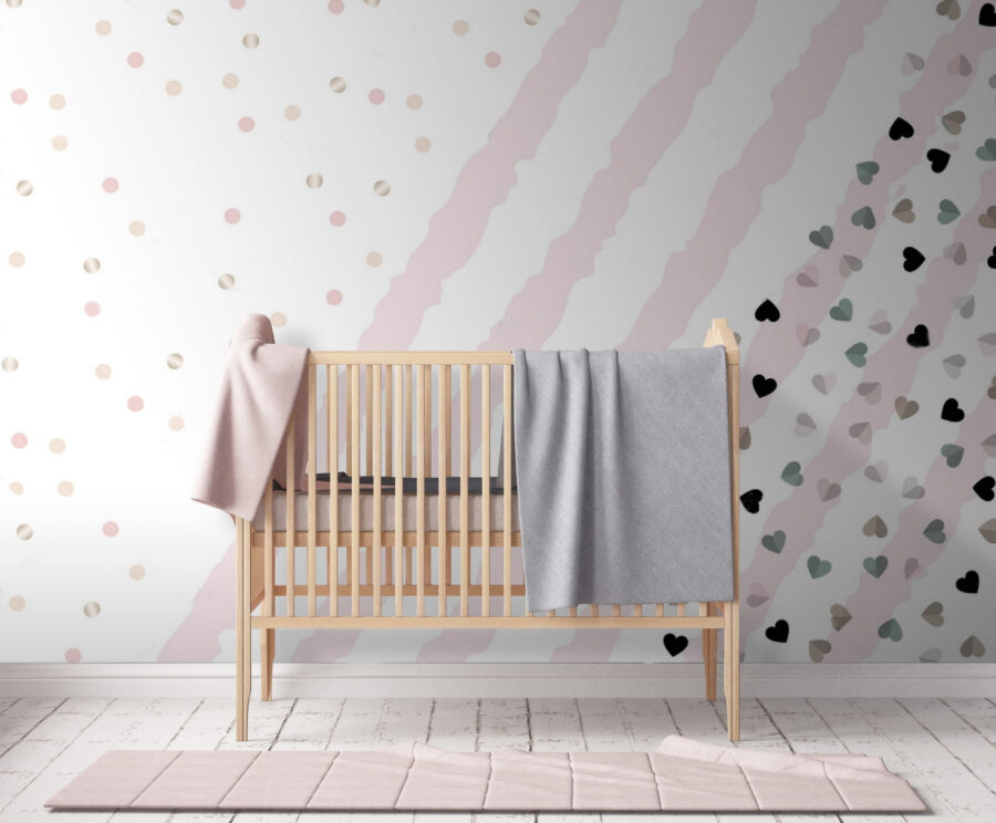 Fond rayé rose et blanc avec petits cœurs
