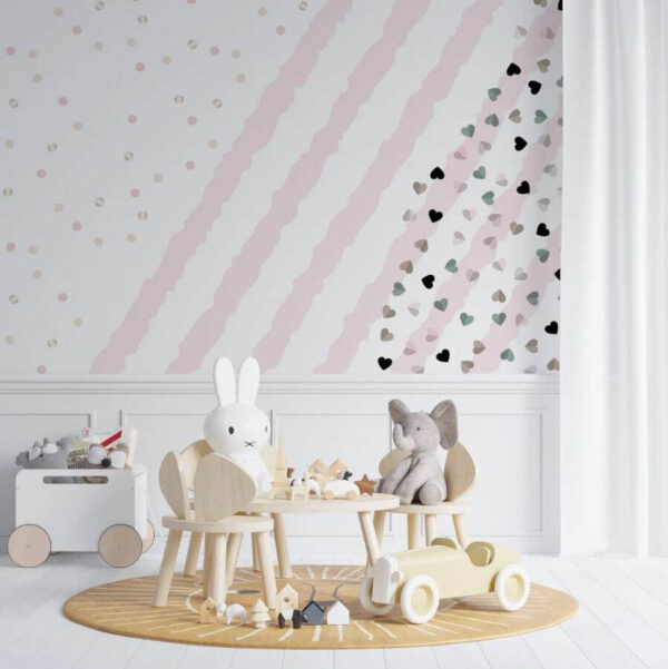 Fond rayé rose et blanc avec petits cœurs Fond rayé rose et blanc avec petits cœurs