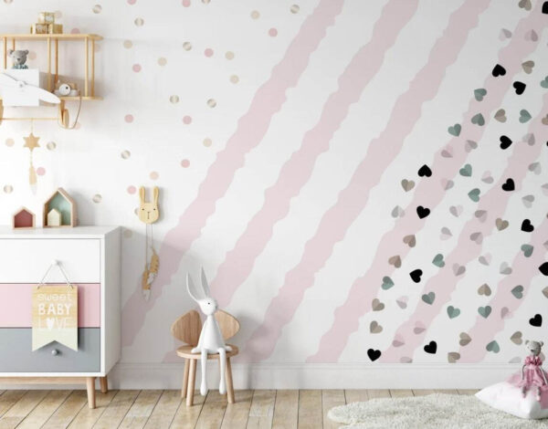 Fond rayé rose et blanc avec petits cœurs Fond rayé rose et blanc avec petits cœurs