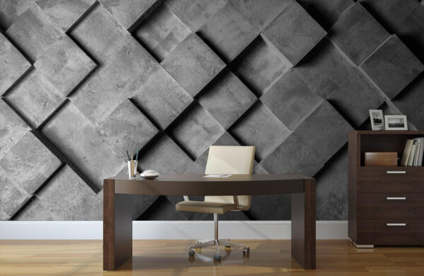 Papier peint Papier peint Mur gris et blanc avec des carrés (UGS : u72107)
