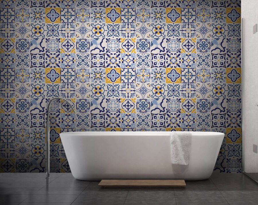 Motif de carreaux bleus et jaunes