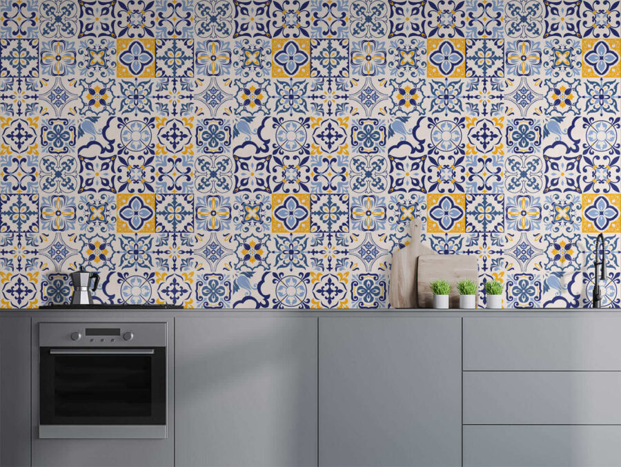 Motif de carreaux bleus et jaunes