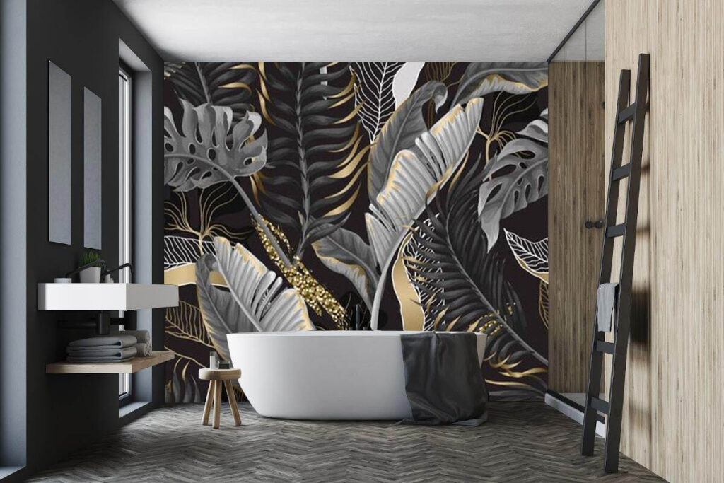 Lush tropical foliage with shimmering accents Lush tropical foliage with shimmering accents