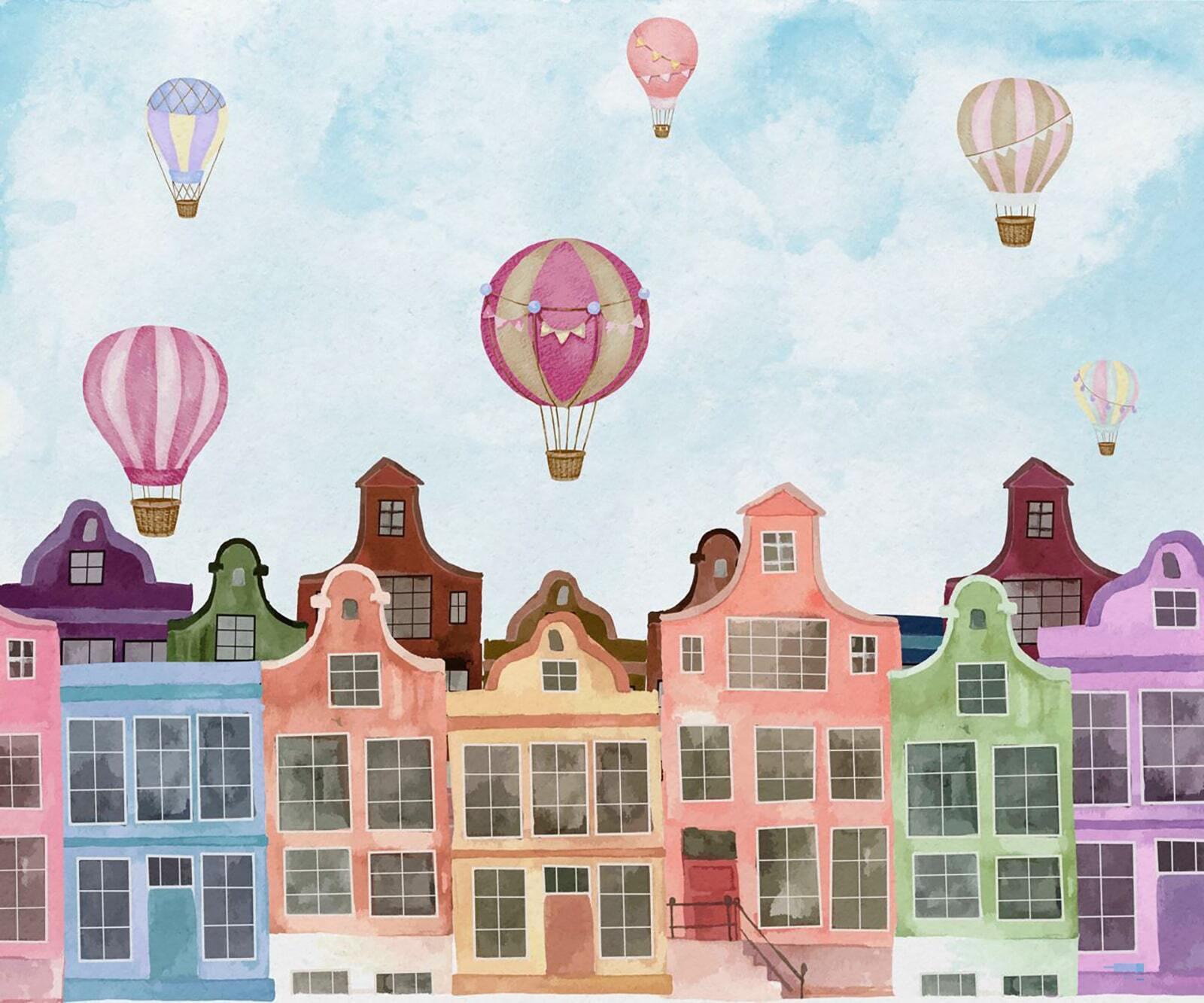 u71849p - Groupe de bâtiments avec des montgolfières - tegory