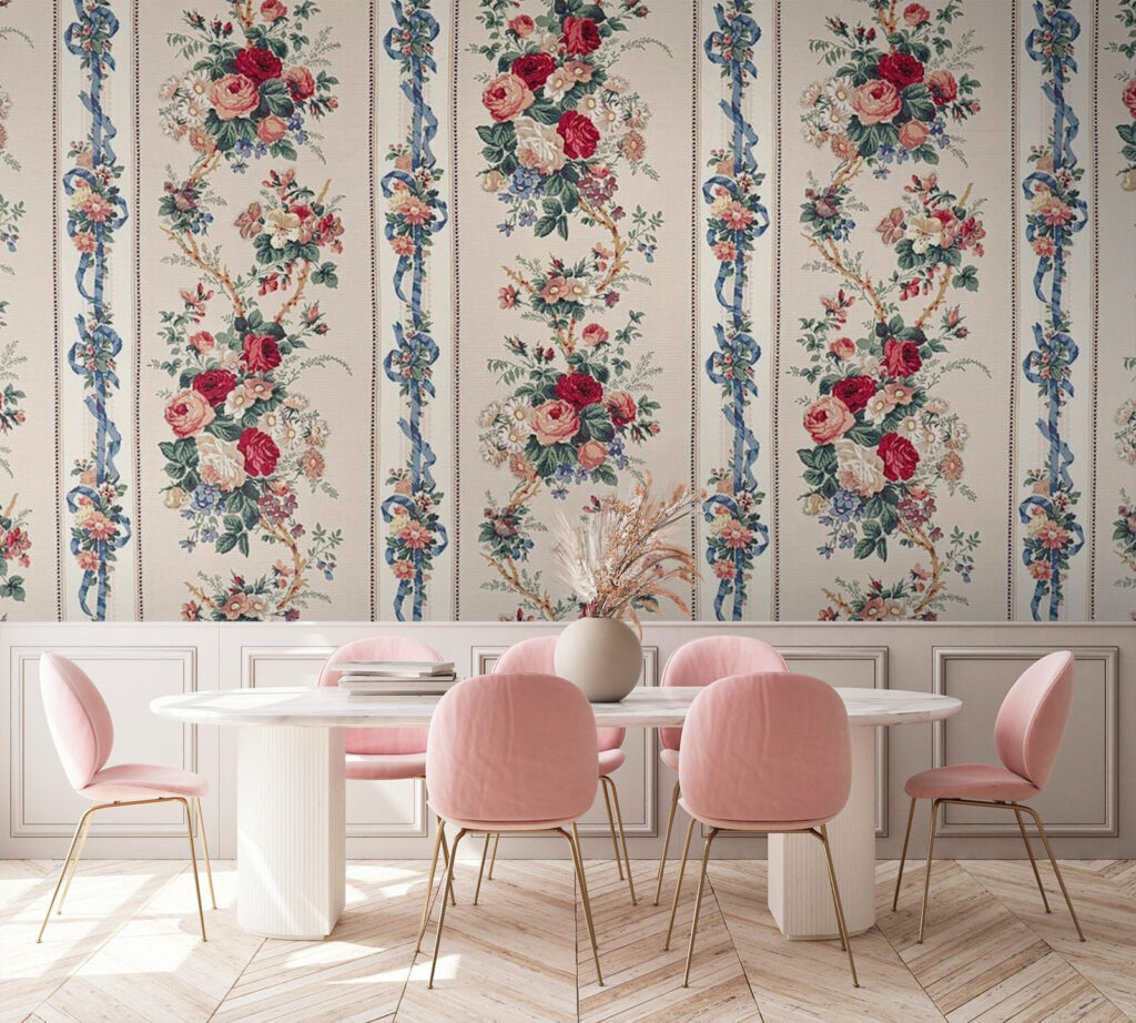 Wallpaper with flowers and ribbons Wallpaper with flowers and ribbons