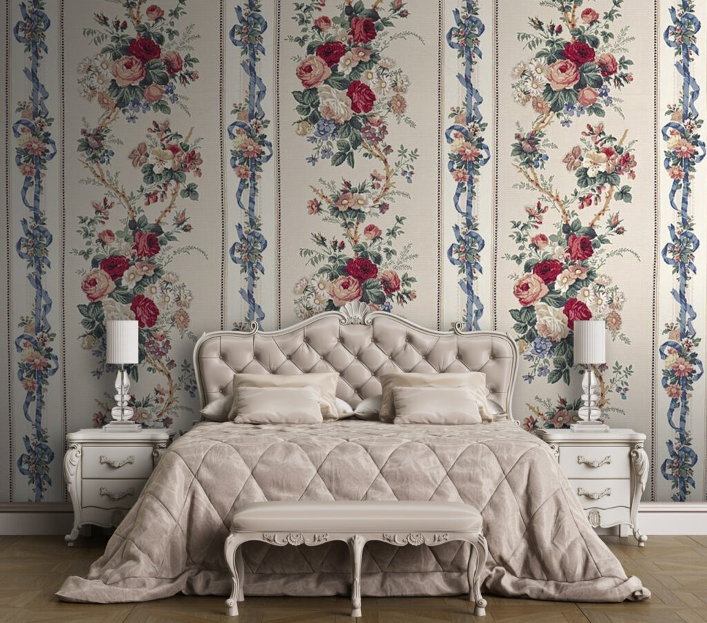 Wallpaper with flowers and ribbons Wallpaper with flowers and ribbons