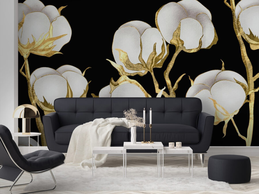 Fleurs de coton sur fond sombre
