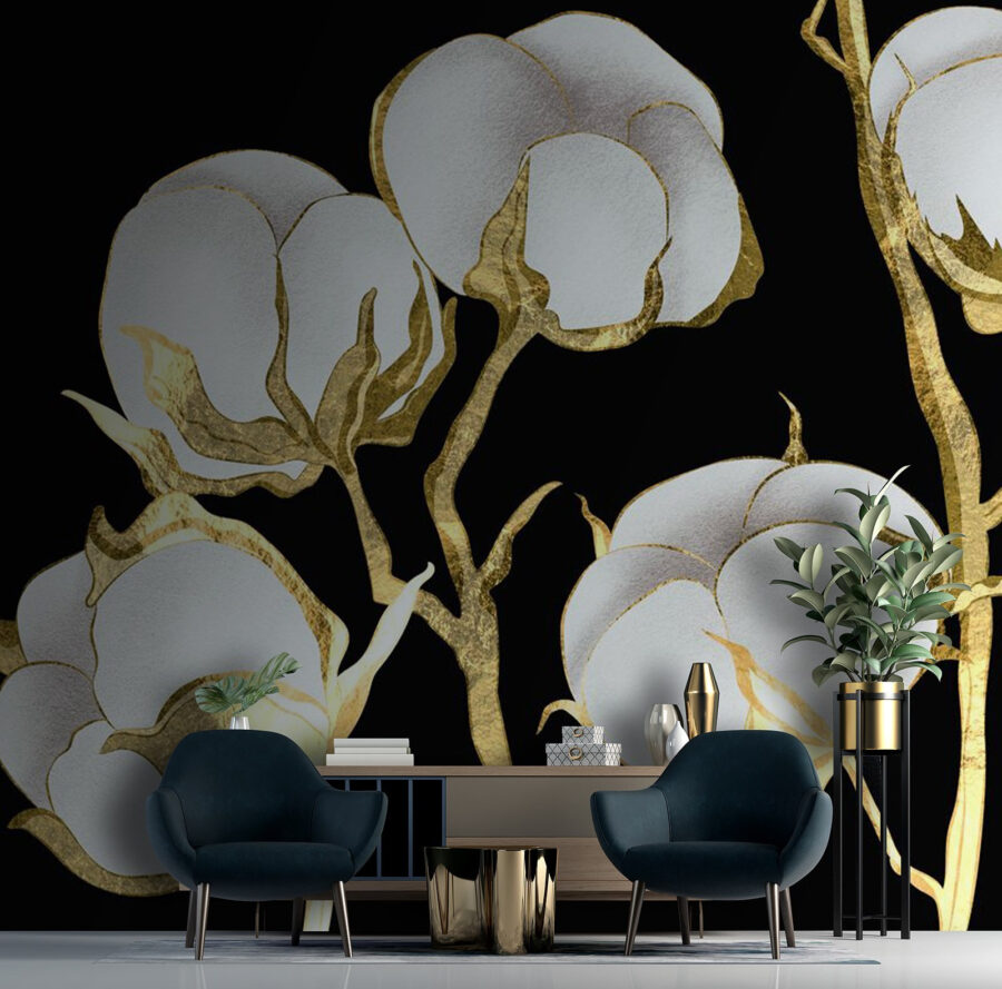 Fleurs de coton sur fond sombre
