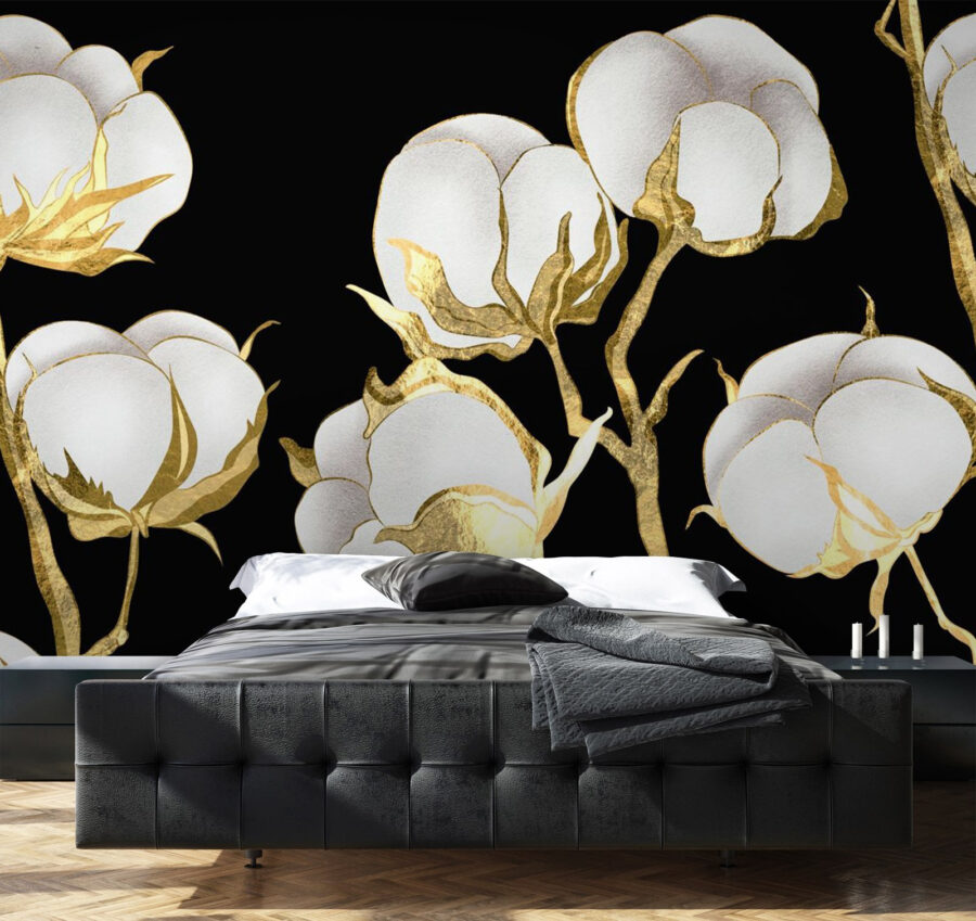 Fleurs de coton sur fond sombre
