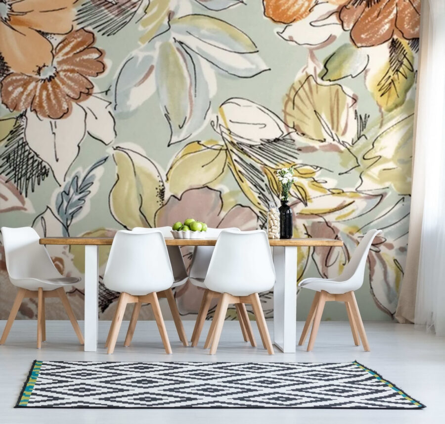 Motifs botaniques dans de douces teintes pastel.