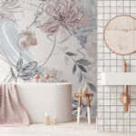 Papier peint Motif floral avec des fleurs noires et blanches