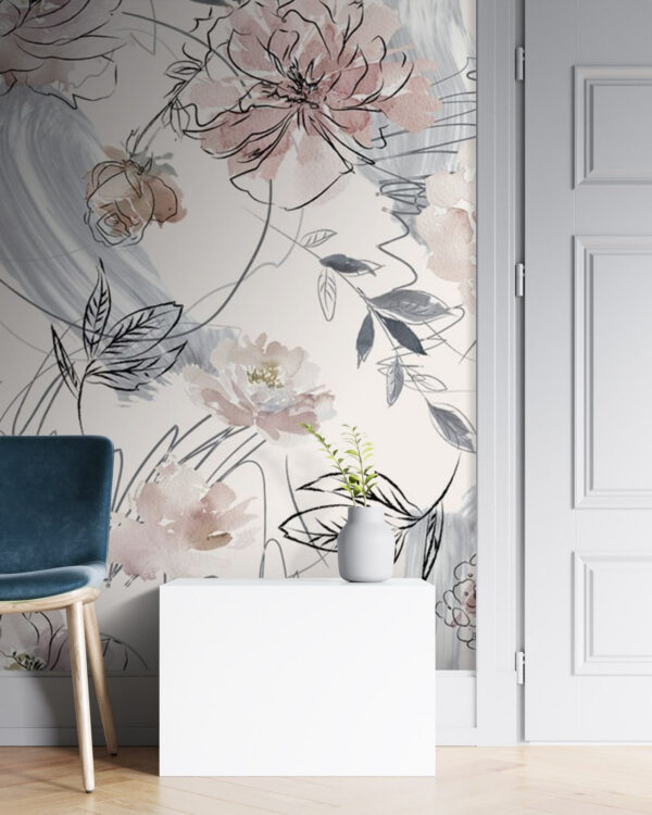 Motif floral avec des fleurs noires et blanches Motif floral avec des fleurs noires et blanches