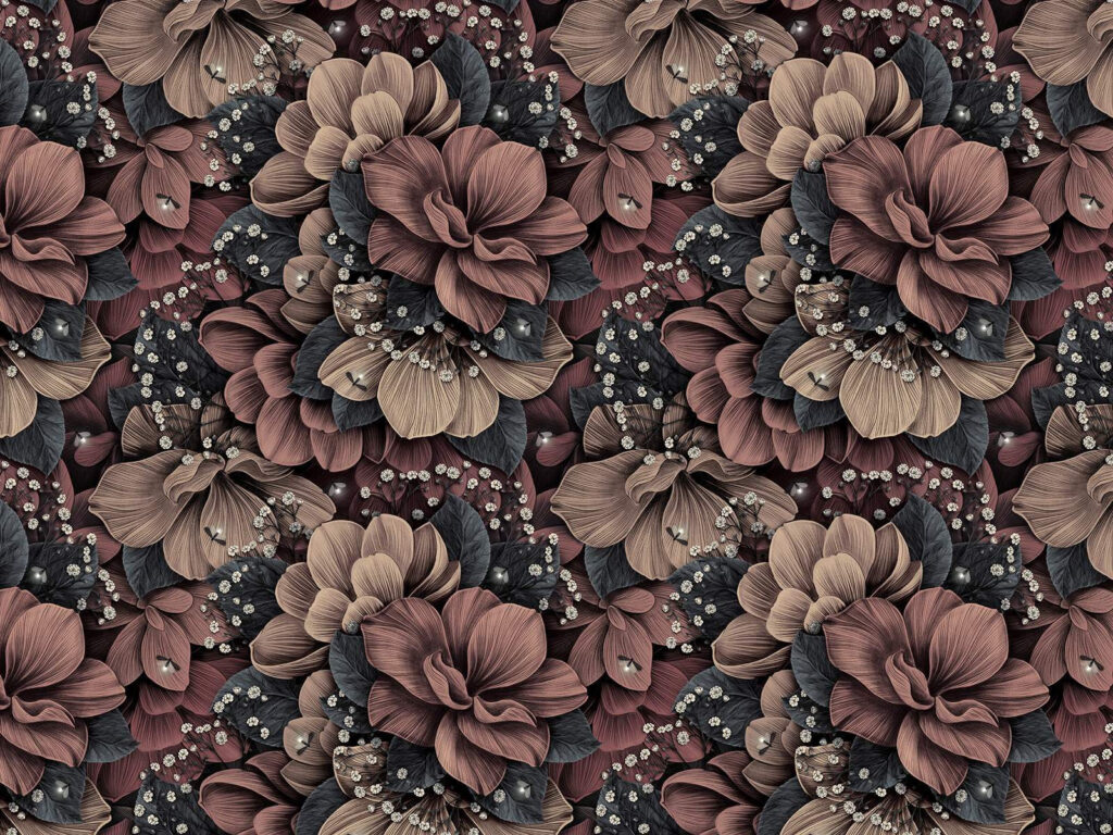 Groupe de fleurs avec petites feuilles blanches et noires Groupe de fleurs avec petites feuilles blanches et noires
